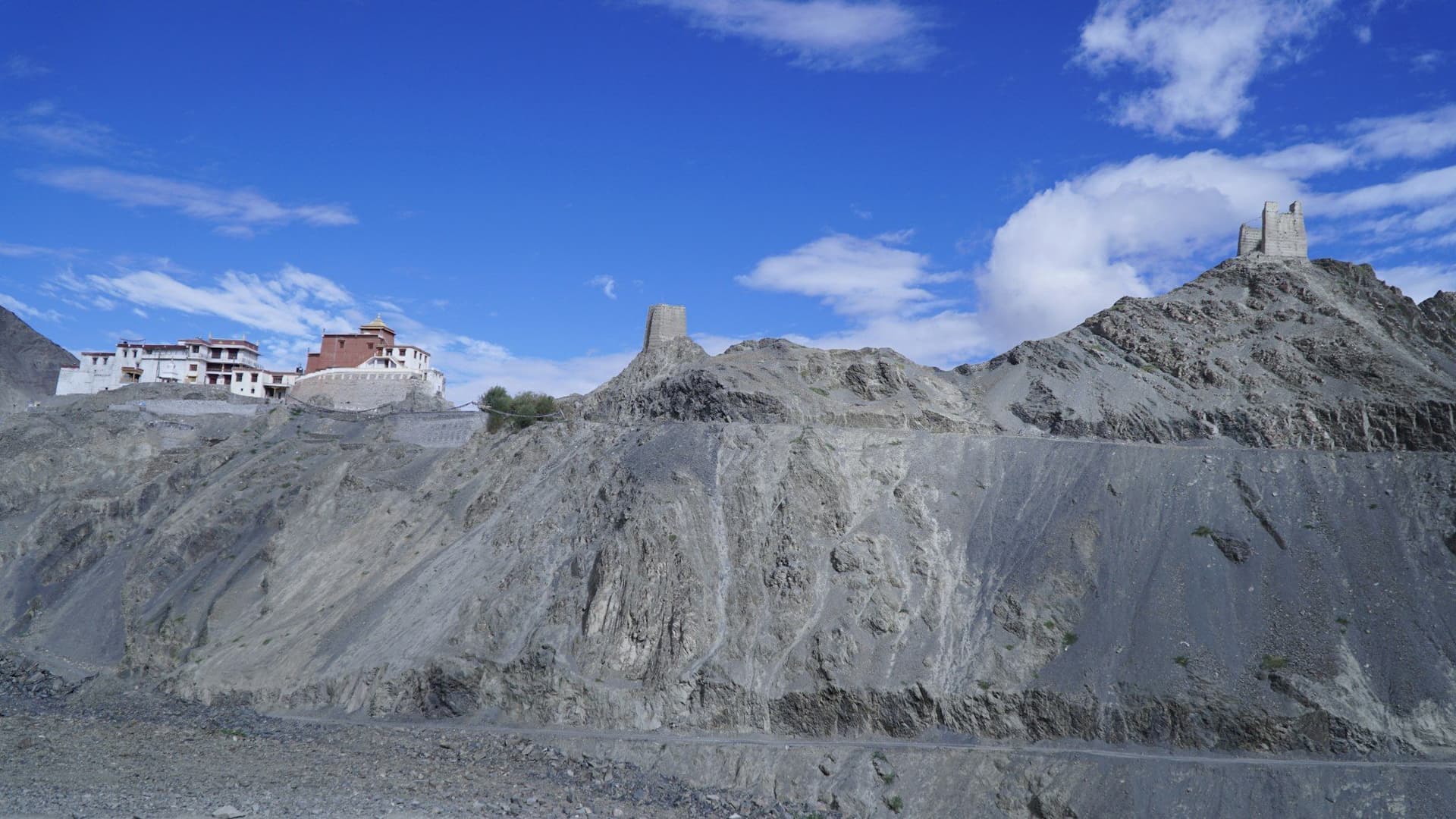 A monastery above the high desert of Ladakh in the Indian Himalaya