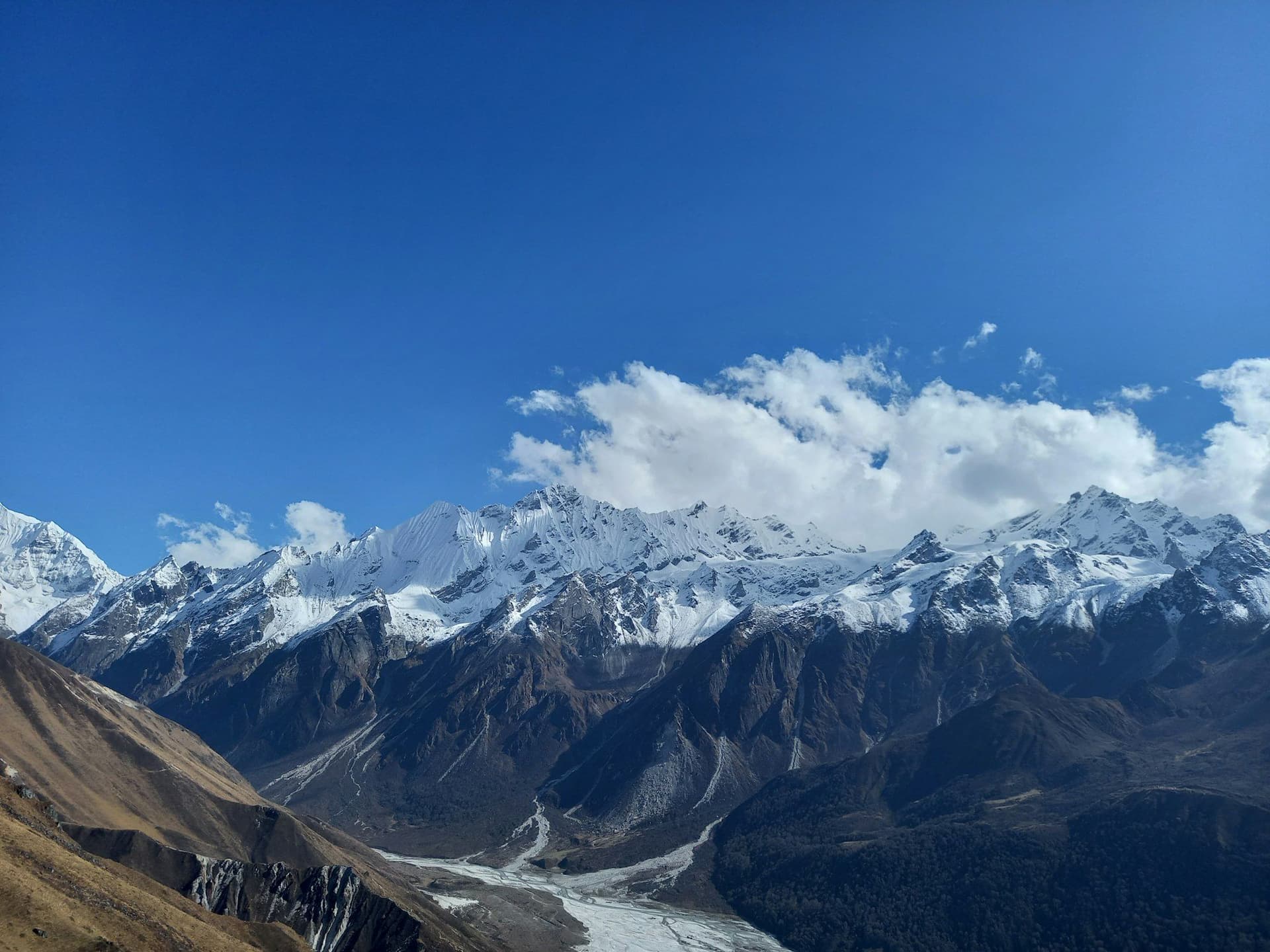 Snow-capped peaks at the head of the Langtang valley