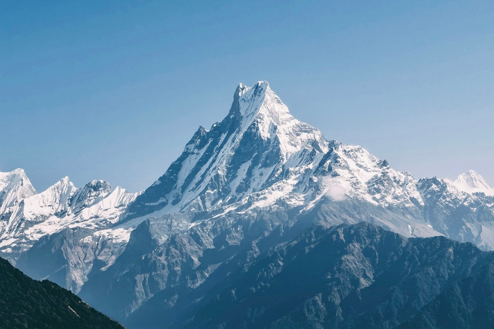 The fishtail summit of Machhapuchhre seen from the Mardi Himal ridge