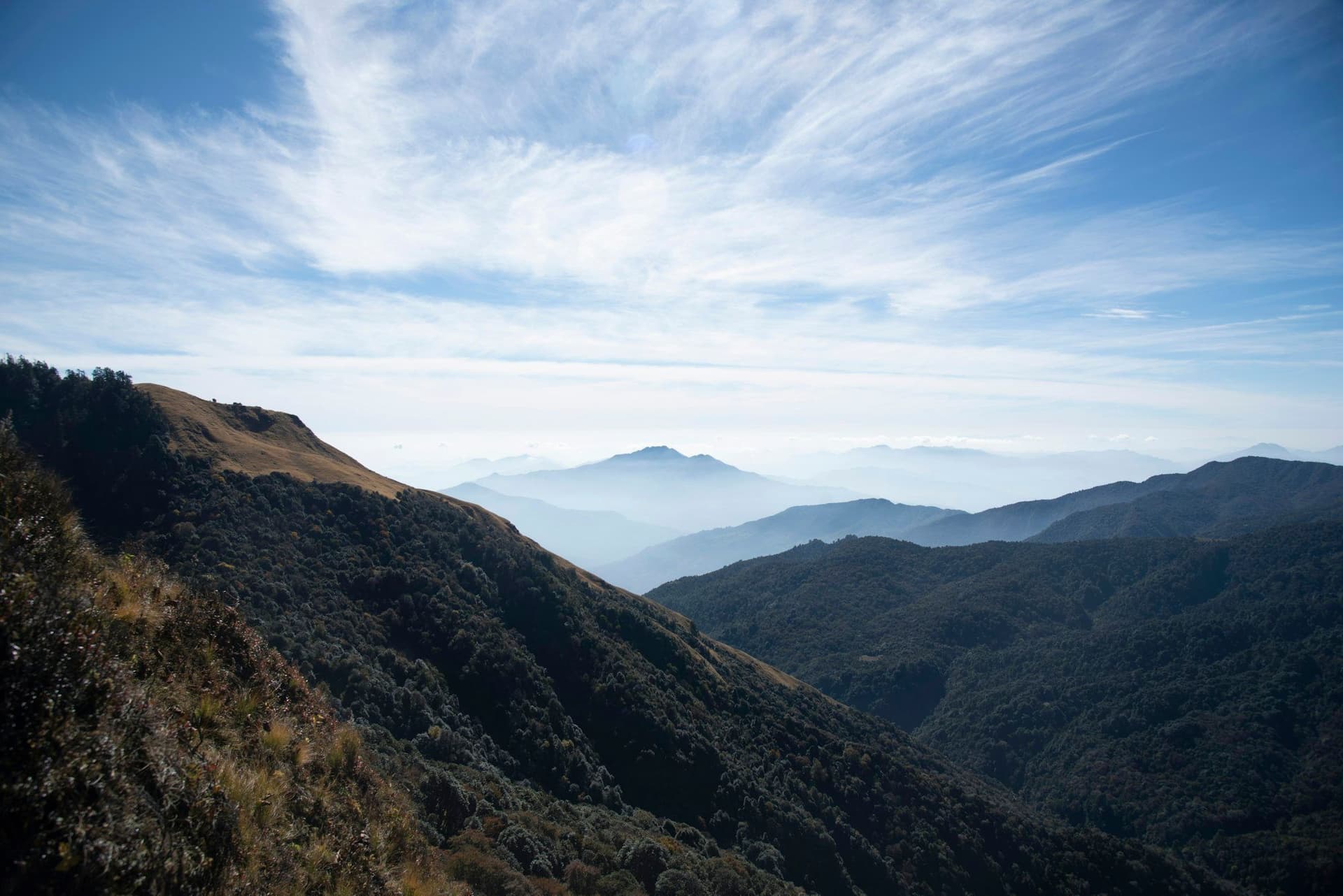 Ridge after ridge fading into haze in remote western Nepal